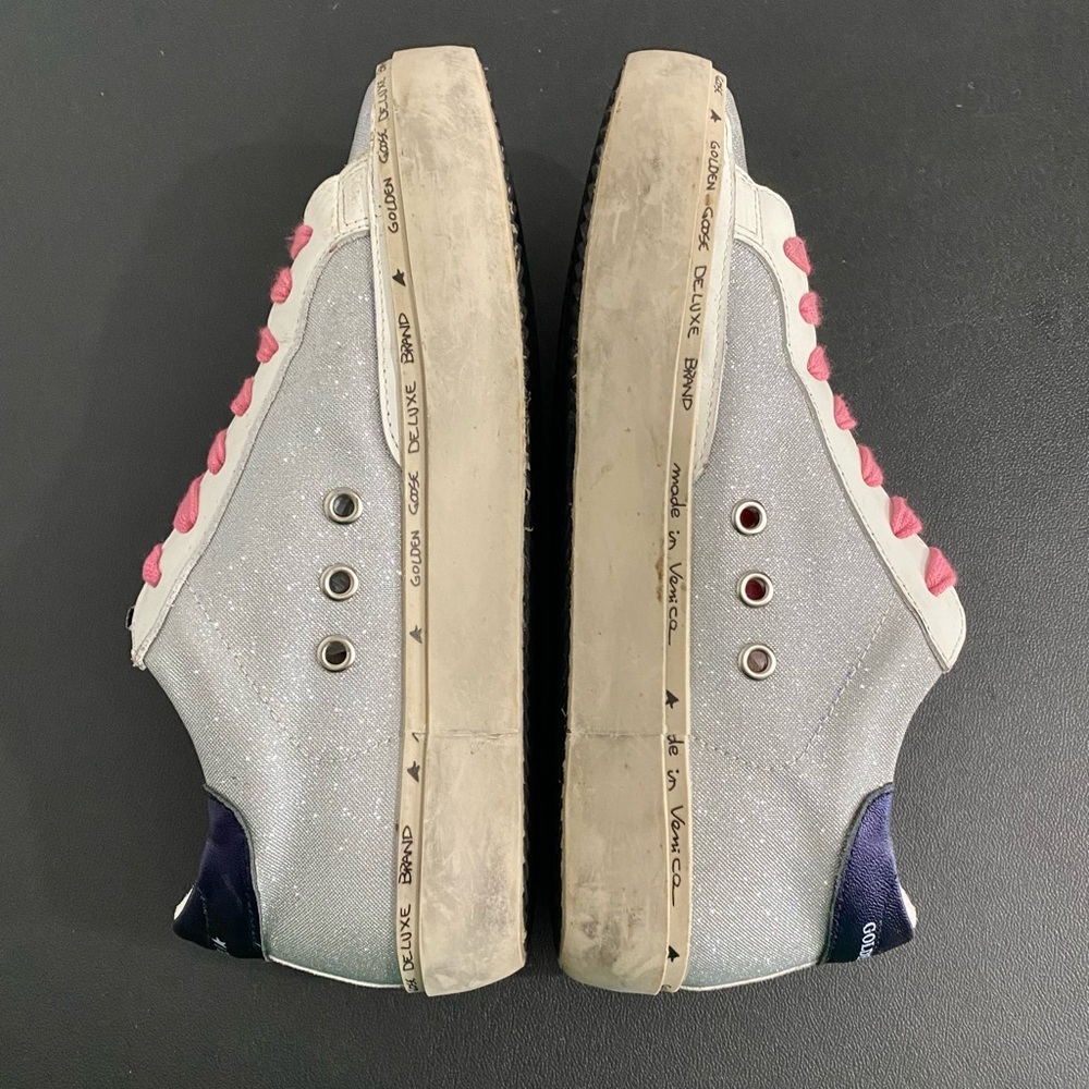 Golden Goose Deluxe Brand Hi Star Sneakers Size 40 US 10 Silver Checked Glitter - Picture 8 of 16